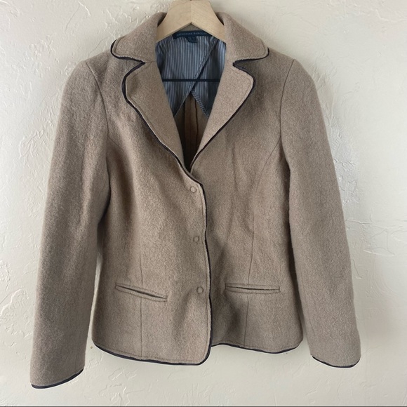 Katherine Barclay Jackets & Blazers - Katherine Barclay Wool Snap Front Jacket Dark Brown Piping Pockets Small